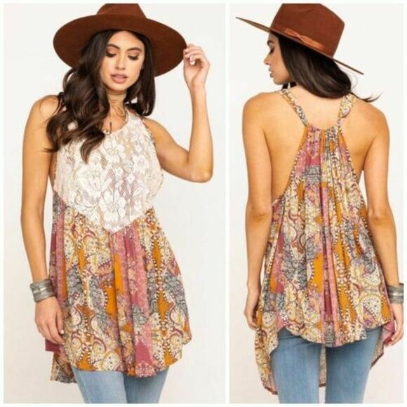 Free People Count Me In Trapeze Tunic Floral Combo Womens Extra Small NWT $88 - Picture 1 of 7